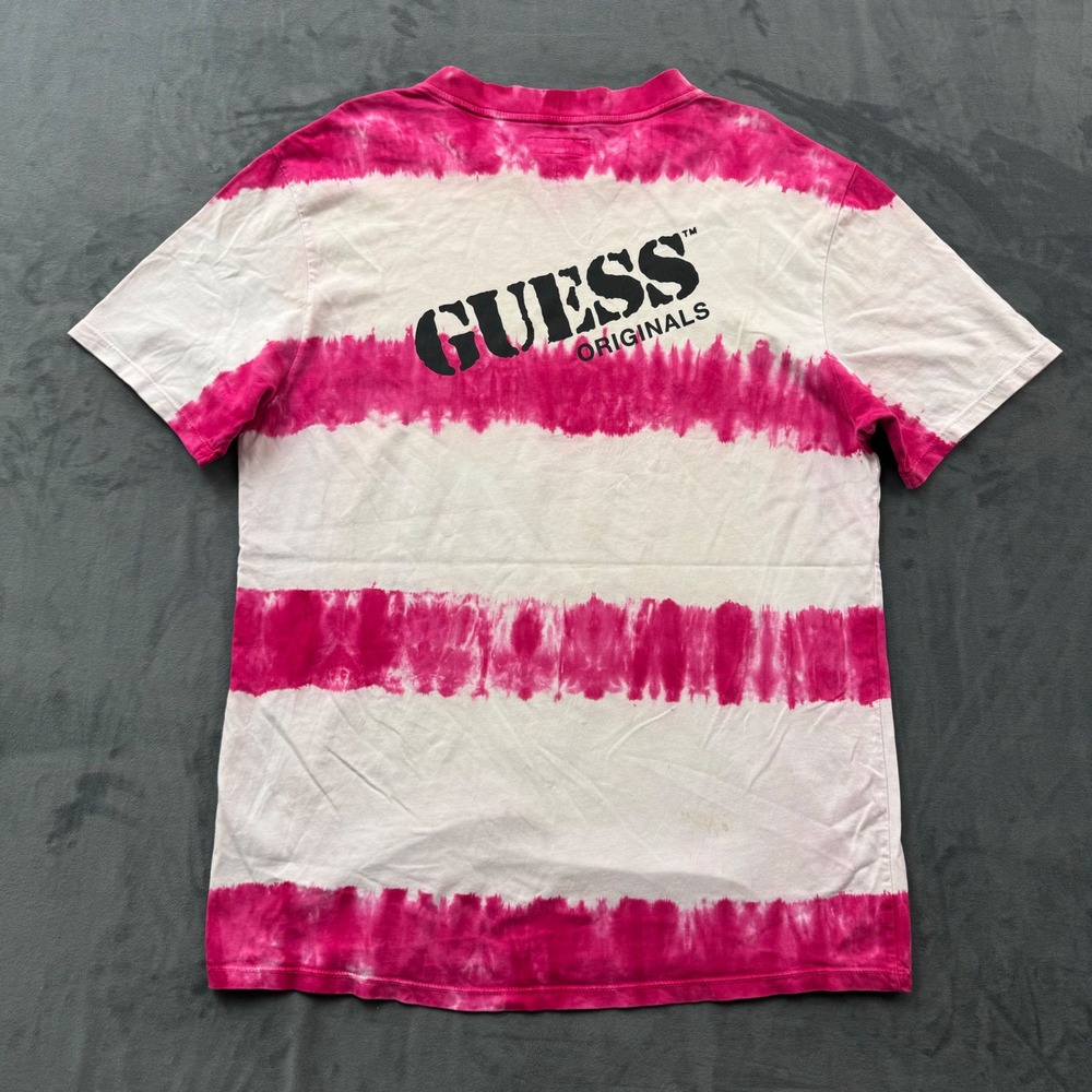 Guess Originals Mens Pink White Tie Dye Striped Short Sleeve T-Shirt Size Medium - Picture 5 of 7